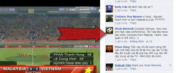 Một fanpage bóng đá của Malaysia cũng gửi lời chúc mừng đội tuyển Việt Nam...